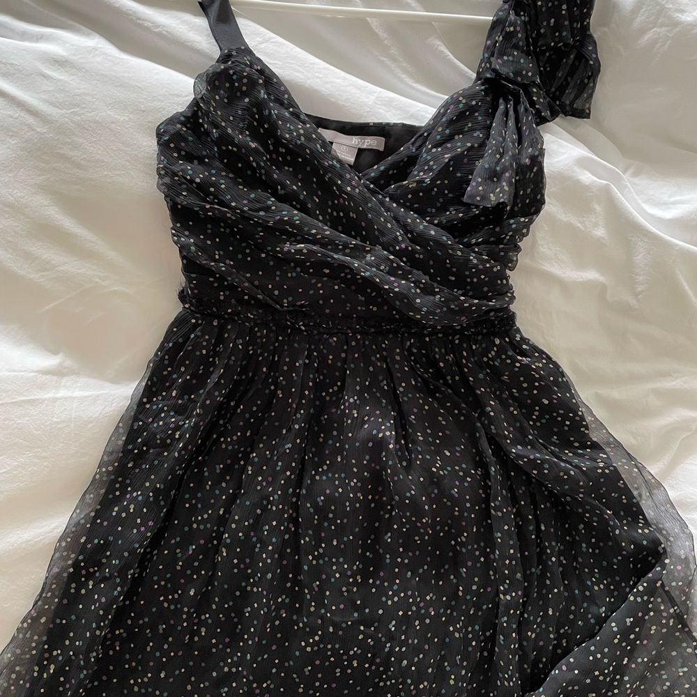 Short cocktail dress multicolor confetti polka dot design size 4